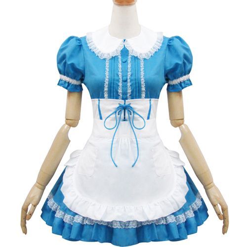 Robe Maid Bleue Manches Courtes Dentelle Serre-Tête Noeud Papillon Tablier Sweet Maid Lolita Kawaï Mignon Classe Style Mode Japonaise Déguisement Cosplay Costume Convention Boutique Black Sugar Paris