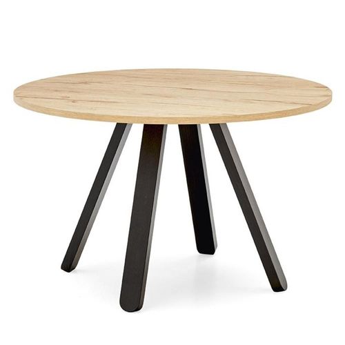 Table Repas Rond 5 Couverts Stecco Pieds Bois Plateau Mélaminé Chêne