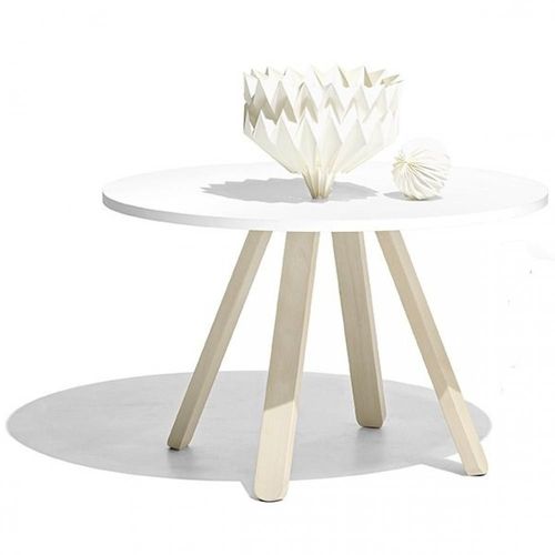 Table Repas Rond 5 Couverts Stecco Pieds Bois Plateau Blanc Laqué