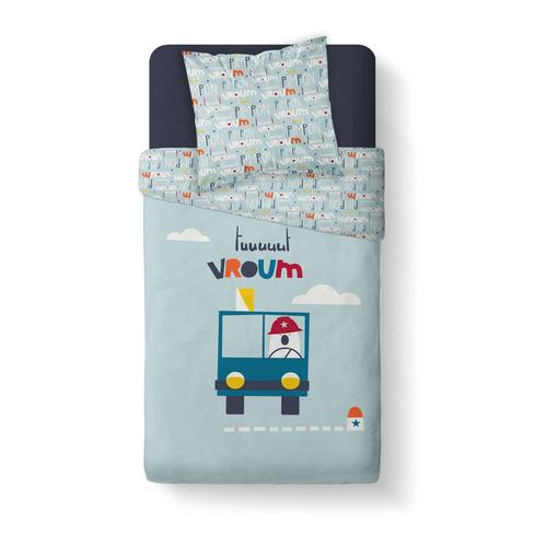 Parure De Couette Enfant Vroum - 100% Coton 57 Fils - 140 X 200 Cm - Bleu