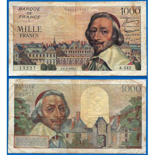 France 1000 Francs 1956 Serie A Richelieu Billet Franc Frcs Frc Frs
