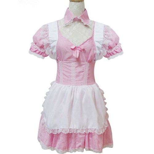 Robe Rose Blanche Manches Courtes Bustier Tablier Blanc Col En Dentelle Soirée Cosplay Costume Déguisement Boutique Black Sugar Lolita Punk Gothique