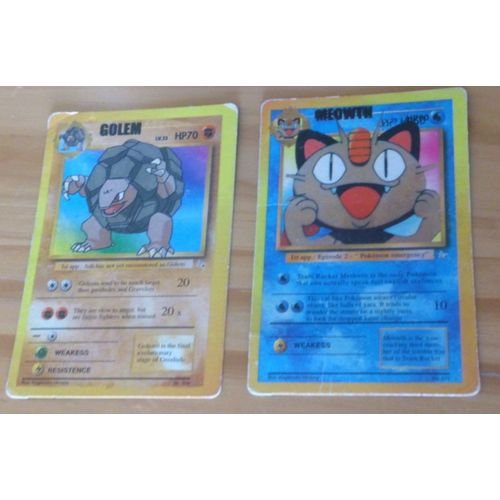 Lot De 2 Cartes Pokemon Version Anglaise : Meowth (No.073) Et Golem (No.028) Rares