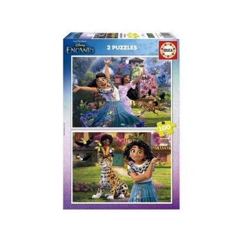 Boite 2 Puzzles Disney Enfant - La Magie D'encanto 2 X 100 Pieces - Personnages Dessin Anime - Set Puzzle + Carte Animaux