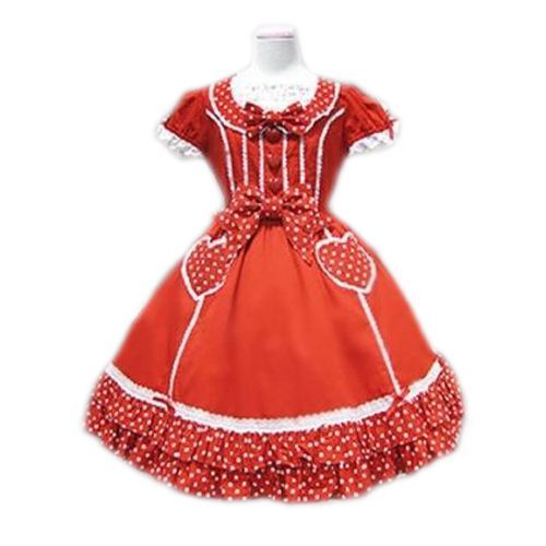 Robe Rouge À Pois Blancs Manches Courtes Poches En Coeurs Noeuds Papillon Soirée Cosplay Costume Déguisement Boutique Black Sugar Lolita Punk Gothique