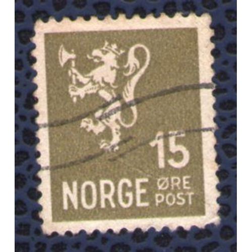 Norvège 1940 Oblitéré Used Lion Héraldique Type Ii 15 Ore Couleur Olive