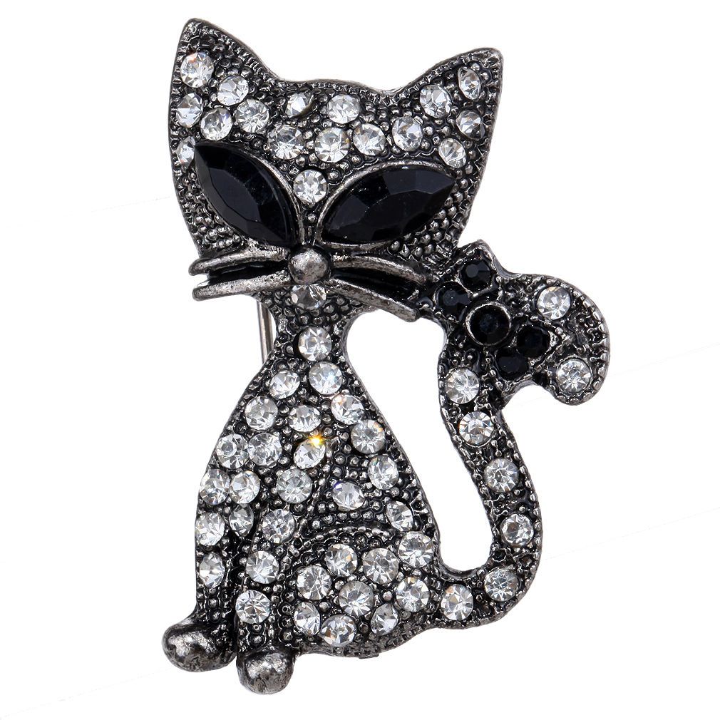 Broche Chat Argent Strass Cristal 38 Mm Neuf Bijoux Tendance Vintage Glamour Rakuten