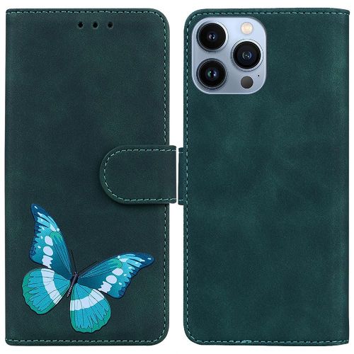 Étui Pour Iphone 15 Pro Max Fentes Pour Cartes Couverture Flip Folio Portefeuille Papillon Couleur Imprimée - Vert