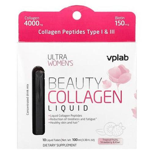 Vplab Liquide de collagène Ultra Women's Beauty, Fruits tropicaux, fraise et kiwi, 4000 mg, 10 tubes liquides, 100 ml