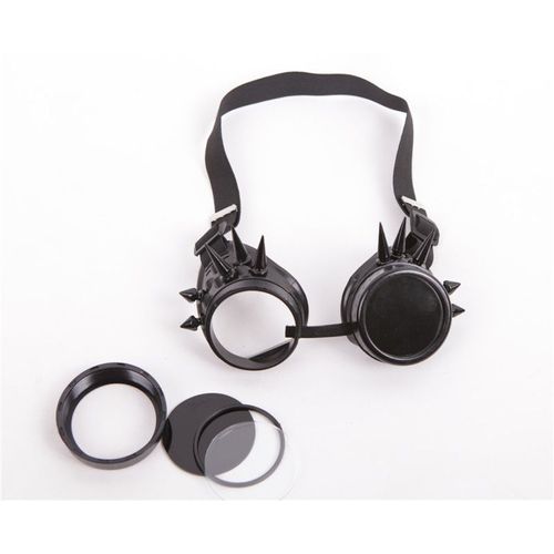 Lunettes Style Steampunk Aviateur Rondes Noir Plastique Pointes Piques Plastique Dur Vis Métal Verres Doubles Dévissables Costume Cosplay Mode Style Gothique Punk Black Sugar Boutique Cosplay Paris