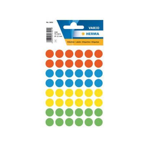 Herma Lot De 12 Paquets De 240 Étiquettes Multi-Usages Rondes Diam 12 Mm, Assorties