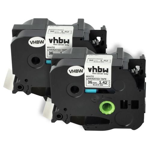 vhbw 2x Rubans compatible avec Brother P-Touch 9600, 9800PCN, 9500pc, 9700PC imprimante d'étiquettes 36mm Noir sur Blanc