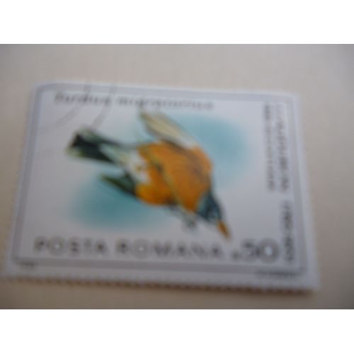 Timbre "Posta Romana 1985 :Bicentenaire Audubon 1785-1851 :Turdus Migratorius".
