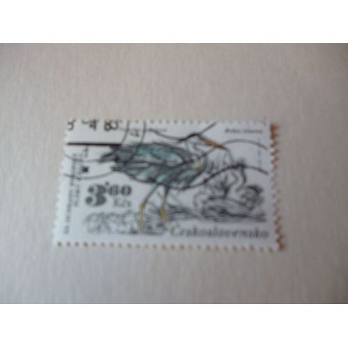 Timbre "Tchécoslovaquie : Ardea Cinerea :Héron Cendré".
