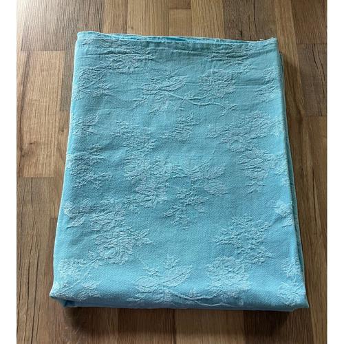 Vintage-Beau Coupon De Tissu Jacquard Bleu Turquoise.