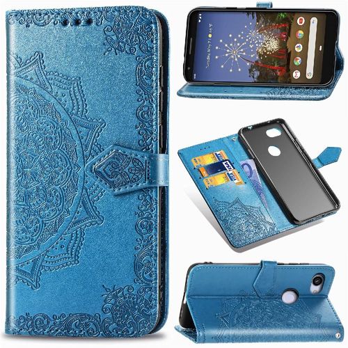 Étui Pour Google Pixel 3a Xl Antichoc Couverture Rabotant Simple Entreprise Étui En Cuir Motif Exquis - Bleu