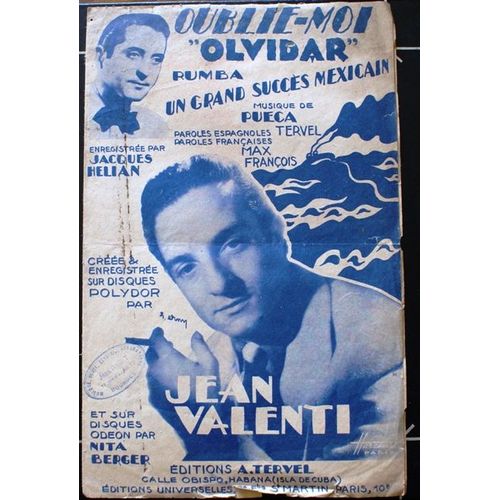 Partition Oublie Moi Olvidar Jean Valenti 1945