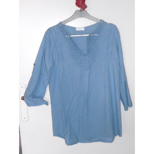 T-Shirt Manche 3/4 " Camaïeu ", Bleu, T1