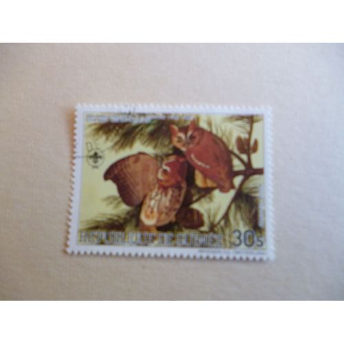 Timbre "République De Guinée:200 Ème Anniversaire Audubon:Otus Asio Scors D'amérique".