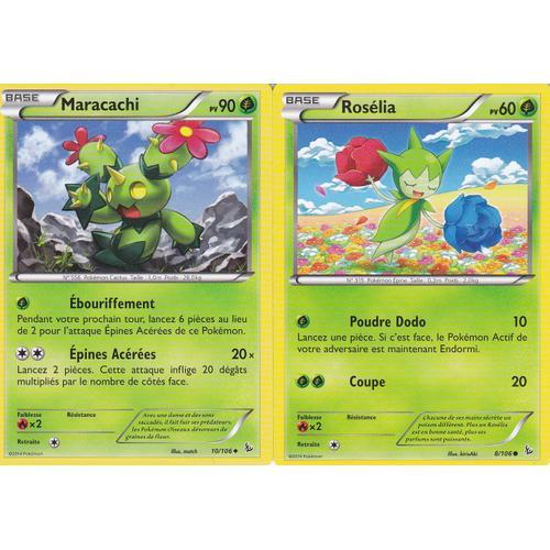 2 Cartes Pokemon - Maracachi - 10/106 + Roselia - 8/106 - Xy Etincelles -