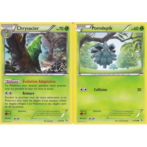 2 Cartes Pokemon - Chrysacier - 2/106 + Pomdepik - 4/106 - Xy Etincelles -