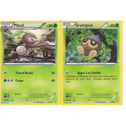 2 Cartes Pokemon - Pifeuil - 6/106 + Grainipiot - 5/106 - Xy Etincelles -