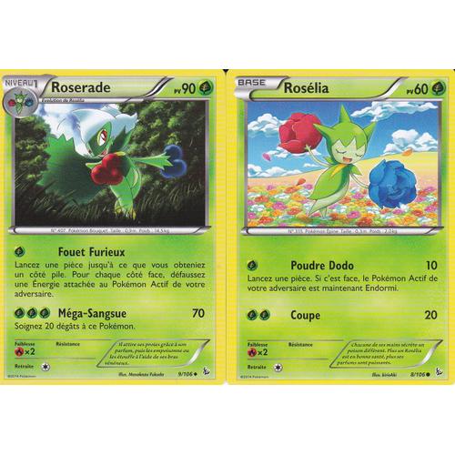 2 Cartes Pokemon - Roserade - 9/106 + Roselia - 8/106 - Xy Etincelles -