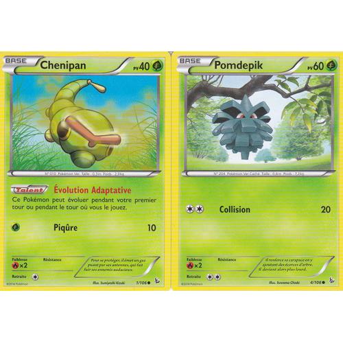 2 Cartes Pokemon - Chenipan - 1/106 + Pomdepik - 4/106 - Xy Etincelles -