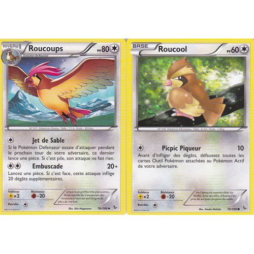 2 Cartes Pokemon - Roucoups - 76/106 + Roucool - 75/106 - Xy Etincelles -