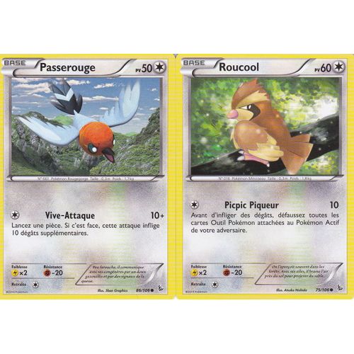 2 Cartes Pokemon - Passerouge - 86/106 + Roucool - 75/106 - Xy Etincelles -