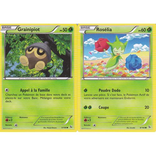 2 Cartes Pokemon - Roselia - 8/106 + Grainipiot - 5/106 - Xy Etincelles -