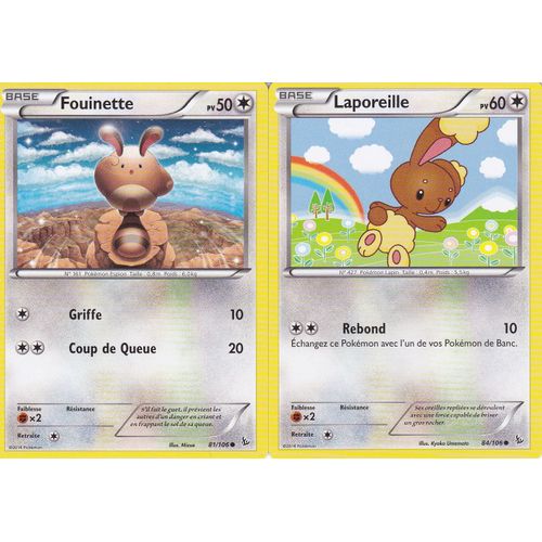 2 Cartes Pokemon - Laporeille - 84/106 + Fouinette - 81/106 - Xy Etincelles -