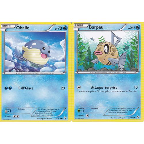 2 Cartes Pokemon - Barpau 22/106 + Obalie 24/106 - Xy Etincelles -