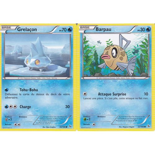 2 Cartes Pokemon - Grelacon 30/106 + Barpau 22/106 - Xy Etincelles -