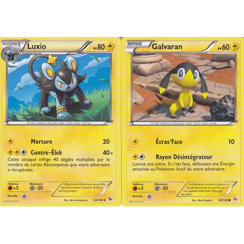 2 Cartes Pokemon - Luxio 33/106 + Galvaran 36/106 - Xy Etincelles -