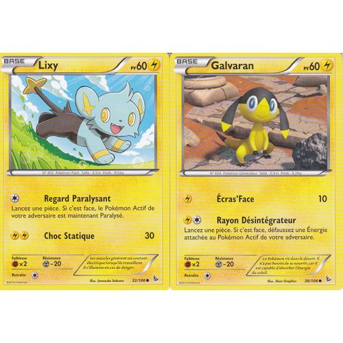 2 Cartes Pokemon - Lixy 32/106 + Galvaran 36/106 - Xy Etincelles -