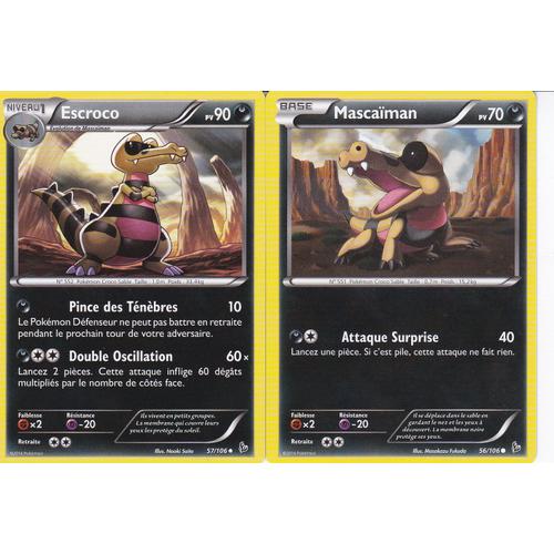 Lot De 2 Cartes Pokemon - Escroco 57/106 + Mascaiman 56/106 - Xy Etincelles -