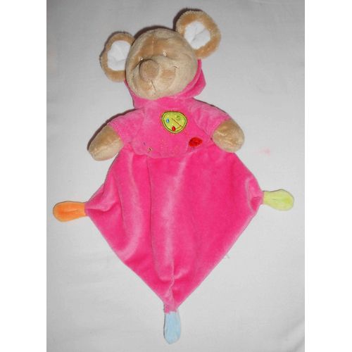 peluche doudou plat souris rose fushia fuschia kiabi nicotoy capuche oiseau brodé bouts orange vert bleu