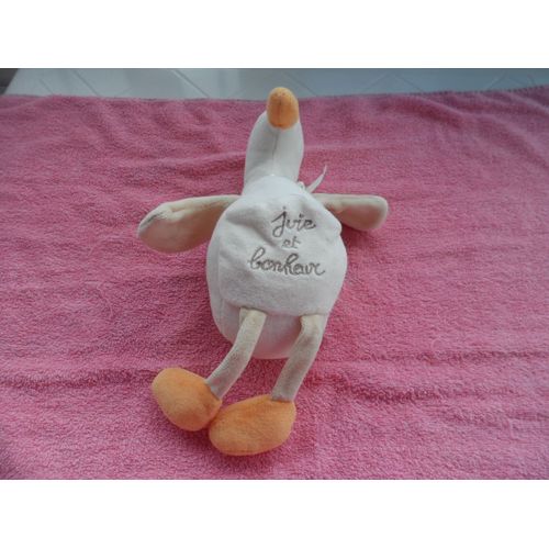 Doudou Oie Ou Canard Sucre D'orge Beige Et Orange