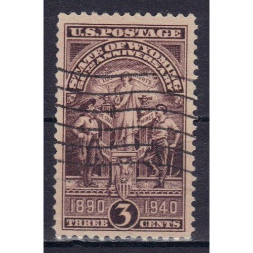 Etats-Unis D'amerique 1940 : Cinquantenaire De L'etat Du Wyoming Dans L'union : Sceau De L'etat - Timbre 3 C. Violet-Brun Oblitéré
