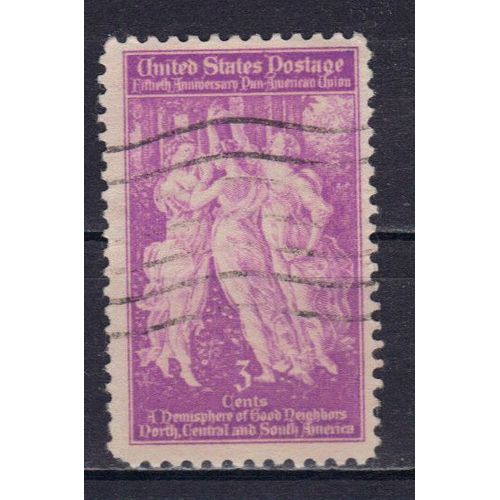 Etats-Unis D'amerique 1940 : Cinquantenaire De L'union Panaméricaine : "Les Trois Grâces" (Détail) Du "Printemp", De Botticelli - Timbre 3 C. Lilas Oblitéré