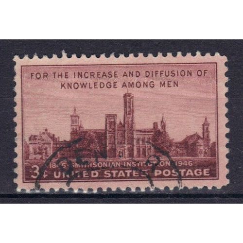Etats-Unis D'amerique 1946 : Centenaire De L'institution Smithsonian : Edifice De L'institut, À Washington -Timbre 3 C. Lilas-Brun Oblitéré
