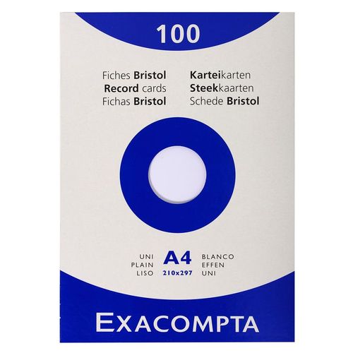 Exacompta Lot De 5 Étuis De 100 Fiches Bristol Blanc 210x297  A4