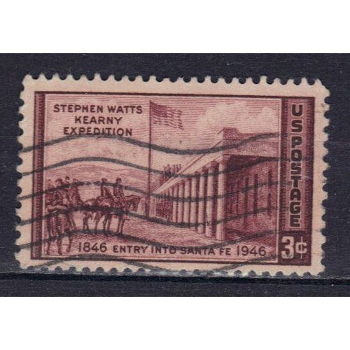 Etats-Unis D'amerique 1946 : Centenaire De L'entrée De L'expédition Stephen Watts Kearny À Santa Fe : Capitulation De Santa Fe, De K.M. Chapman -Timbre 3 C. Lilas-Brun Oblitéré