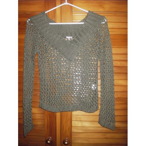 Pull À Trous De Marque Etam ,De Couleur Vert Kaki ,Taille S ,100% Polyester .