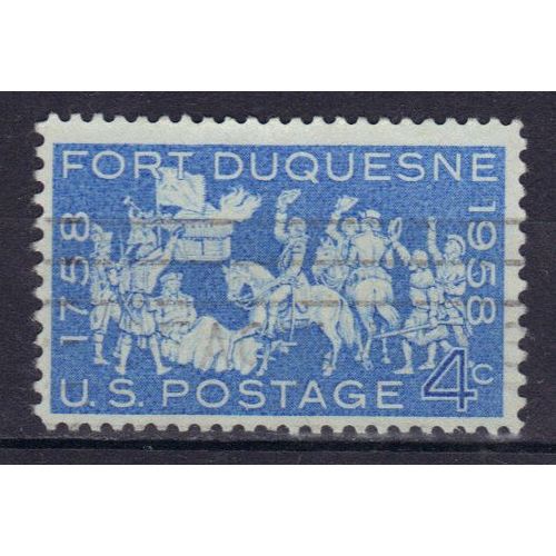 Etats-Unis D'amerique 1958 : Bicentenaire De La Conquête Du Fort Duquesne (Fort Pitt) : Scène De La Conquête - Timbre 4 C. Bleu Clair Et Argent Oblitéré