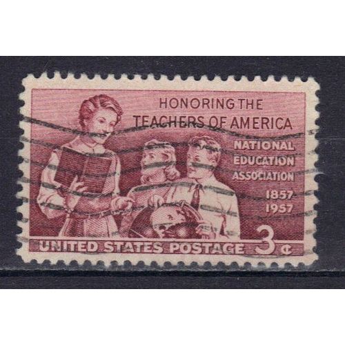 Etats-Unis D'amerique 1957 : Centenaire De L'association Nationale De L'éducation : Enseignante Et Élèves - Timbre 3 C. Lilas-Brun Oblitéré