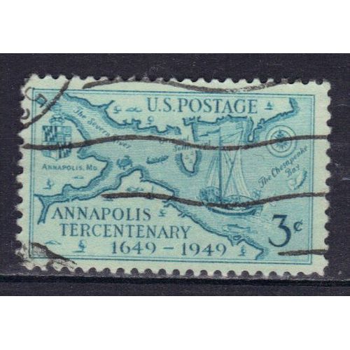 Etats-Unis D'amerique 1949 : Tricentenaire D'annapolis : Le "Het Vergulde Vercken" - Timbre 3 C. Bleu-Turquoise Oblitéré