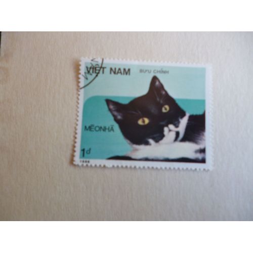 Timbre "Vietnam 1986 Chat Noir Et Blanc".