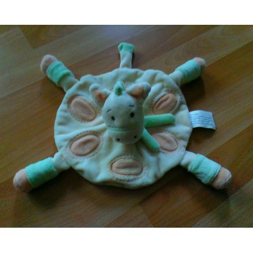 Doudou Plat Rond Cheval Ane Poney Zebre Vert Anis Jaune Et Orange La Halle